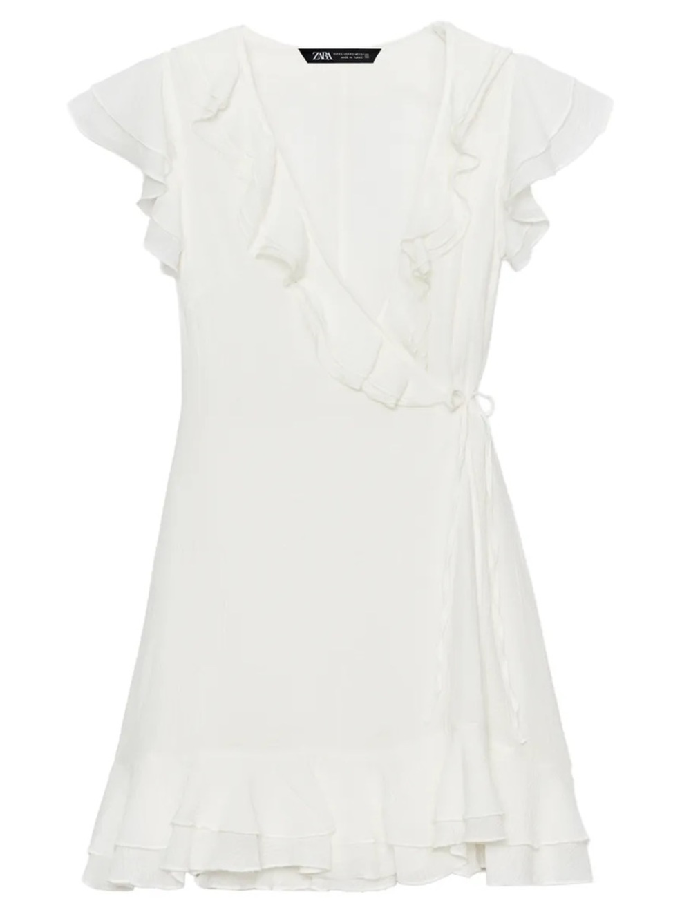 White ruffle wrap mini dress